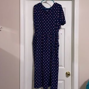 Croft & Barrow navy pink polka dot dress with pockets size Large.